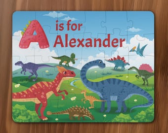 Personalized Dinosaur Puzzle, Custom Name Puzzle, Gift for 3 Year Olds, Kids Birthday Gift, Learning Toy, Toddlers Personal Keepsake Gift