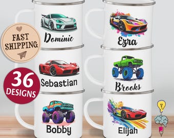 Personalized Racing Car Mug: Monster Truck Enamel Camping Cup