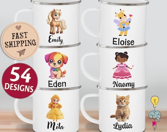 Personalized Toddler Girl Camp Mug: Custom Name Enamel Cup