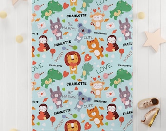 Personalized Toddler Blanket Cute Animals, Custom Name Baby Blanket, Newborn Personal Blanket, Personalized Baby Swaddle, Boy Custom Blanket