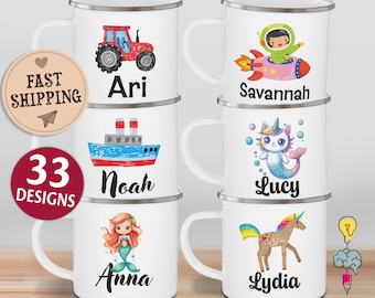 Personalized Kids Camping Mug: Custom Name Enamel Mug, Birthday Gift