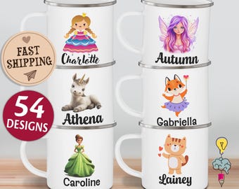 Personalized Enamel Mug For Girls: Custom Camp Cup, Princess Design