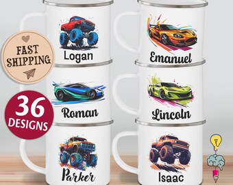 Personalized Monster Truck Mug: Custom Racing Car Cup for Boys