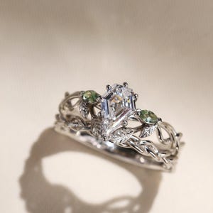 Pentagon Cut Engagement Ring With Side Stones Tourmaline 92.5 Sterling Silver & Gold Plated Gift
