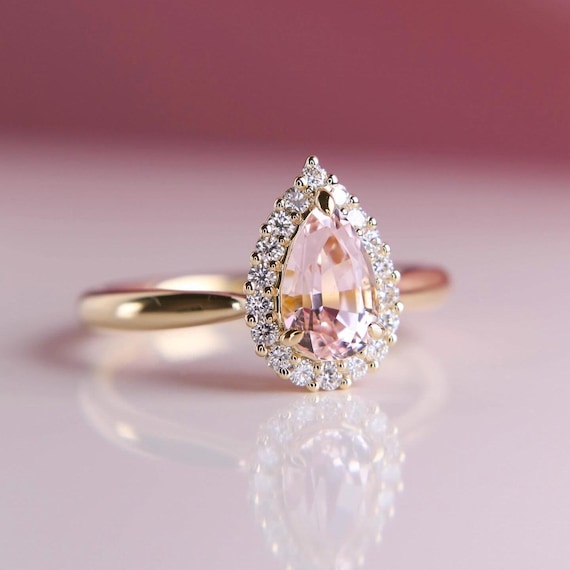 Handmade Pink Moissanite Engagement Ring: Vintage Sterling Silver & Gold Plated
