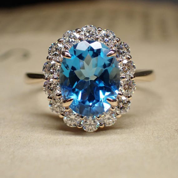 Handmade Sky Blue Moissanite Ring: Sterling Silver Oval Solitaire, Vintage Boho