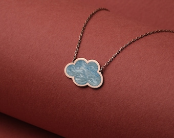 14K Gold Plated Cloud Necklace, Blue Enamel Pendant