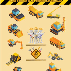 48 cartes mémoire - thème chantier | Engins de chantier, outils de construction / Cartes Montessori pour Enfants - 13 pages Pdf