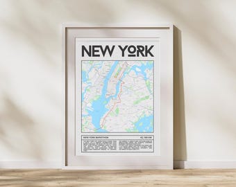 Póster del Maratón de Nueva York: Póster de carrera de 42,195 km, Arte mural minimalista de maratón, Regalo para corredores de maratón