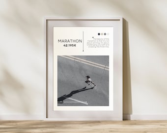 Póster de maratón: póster minimalista para correr, arte mural para corredores, regalo para maratonistas