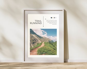 Póster de trail running: arte mural minimalista de trail running, regalo para corredores de trail.