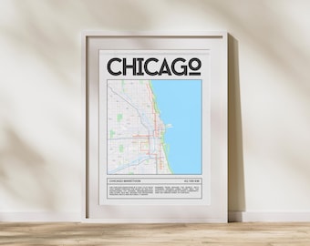 Póster del Maratón de Chicago: Póster de carrera de 42,195 km, Arte mural minimalista de maratón, Regalo para corredores de maratón