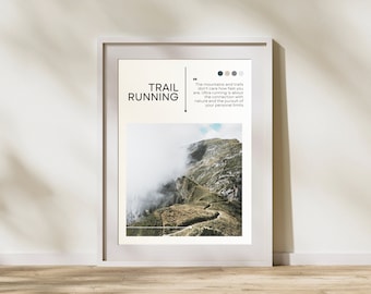 Póster de trail running: arte mural minimalista de trail running, regalo para corredores de trail.