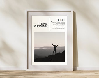 Póster de trail running: arte mural minimalista de trail running, regalo para corredores de trail.