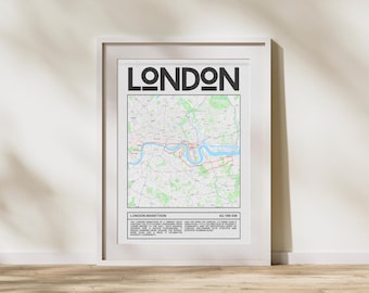 Póster del Maratón de Londres: Póster de carrera de 42,195 km, Arte mural minimalista de maratón, Regalo para corredores de maratón