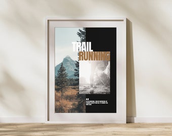Póster de trail running: arte mural minimalista de trail running, regalo para corredores de trail.