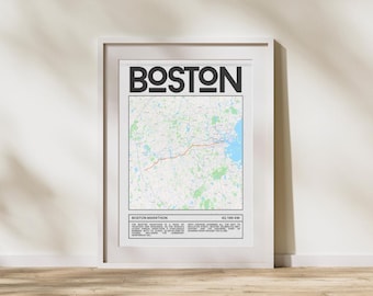 Póster del Maratón de Boston: Póster de carrera de 42,195 km, Arte mural minimalista de maratón, Regalo para corredores de maratón
