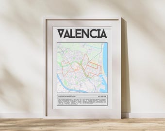 Póster del Maratón de Valencia: Póster de carrera de 42,195 km, Arte mural minimalista de maratón, Regalo para corredores de maratón