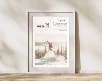 Póster de esquí: arte mural minimalista de esquiador, arte mural de deportes de invierno