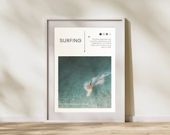 Póster de surf y olas: arte mural minimalista de surf, regalo para surfistas