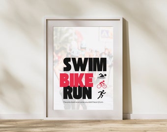 Póster de triatlón: Arte mural para nadar, andar en bicicleta y correr, motivación para triatletas