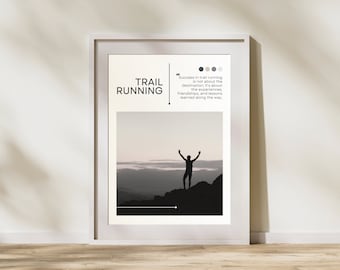 Póster de trail running: arte mural minimalista de trail running, regalo para corredores de trail.