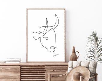 Picasso Bull Head Drawing | Picasso Bull Line Art Print | Exhibition Print | Minimalist Picasso Poster | Picasso Animal Sketch