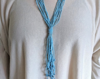 Turquoise bead necklace long strand beaded boho festival hippie metal free