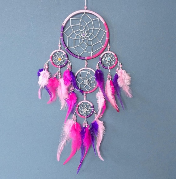 Pink Purple Dreamcatcher Fluffy Feathers Dream Catcher Pastel Pink