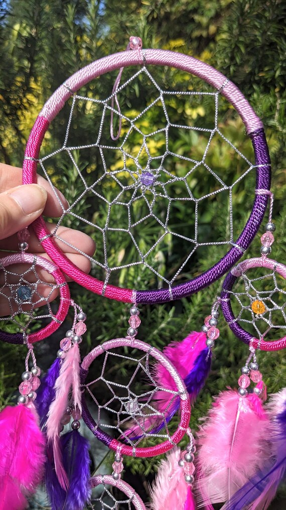 Pink Purple Dreamcatcher Fluffy Feathers Dream Catcher Pastel Pink