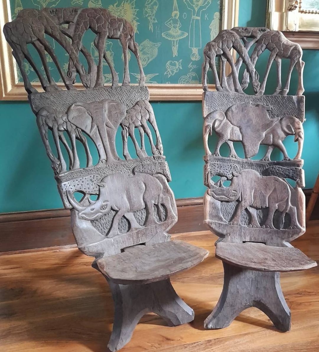 African Carved Wood Birth Chairs Depicting Animals Etsy