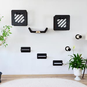 Modern Cat Wall Shelf & Bed – Cat Tower Wall Furniture, Climbing Wall Steps for Big Cats, Cat Gym Perch
