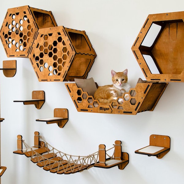 Kattenmuurmeubels, Moderne kattenmuurplanken, Kattenmuurbed, Kattenbrug, Kattentrap, Kattentoren, Kattenspeelmeubels