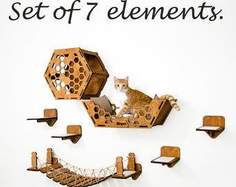 Modernes Katzen Wandregal, Moderne Katzen Wandmöbel, Katzenbrücke, Katzenstufen, Katzenturm, Katzenspielmöbel