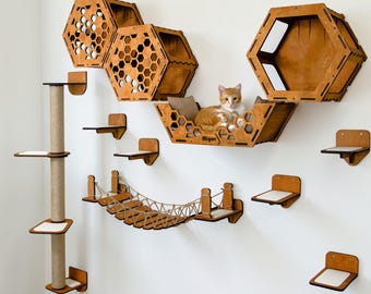 Modern Cat Furniture Wall, Cat Wall Shelves, Cat Bed, Cat Bridge, Cat Play Furniture