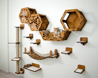 Cat Wall Furniture, Modern Cat Wall Shelves, Cat Wall Bed, Cat Bridge, Cat Steps, Cat Tower, Cat Play Furniture