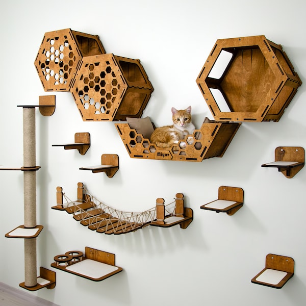 Cat Wall Furniture, Modern Cat Wall Shelves, Cat Wall Bed, Cat Bridge, Cat Steps, Cat Tower, Cat Play Furniture