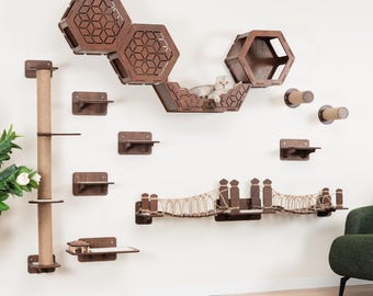 Cat Wall Furniture | Cat Climbing Wall Shelves, Bed, Bridge and Scratching Post
