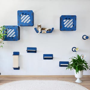 Cat Wall Shelves Set, Modern Wooden Cat Wall Furniture, Cat Bridge, Cat Steps, Cat Tower, Cat Play Furniture