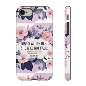 Capa de celular com tema de fé para quem ama Jesus, design do Salmo 46:5, capas resistentes, capa de celular cristã, capa de celular com citação bíblica, capa religiosa para iPhone