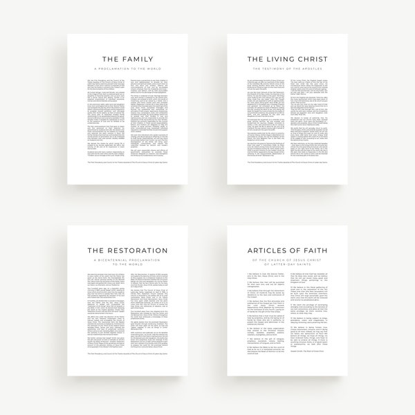 Living Christ, Family Proclamation, Restoration Proclamation, Articles of Faith bundle | Modern LDS prints | Digital print