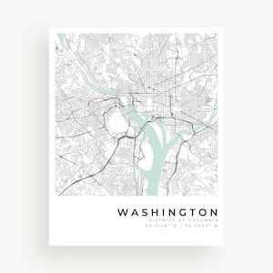 Washington DC kaart afdrukken poster | Washington DC stadsroutekaart kunst | Aangepaste kaart | Digitale download | Gepersonaliseerde kaartafdruk