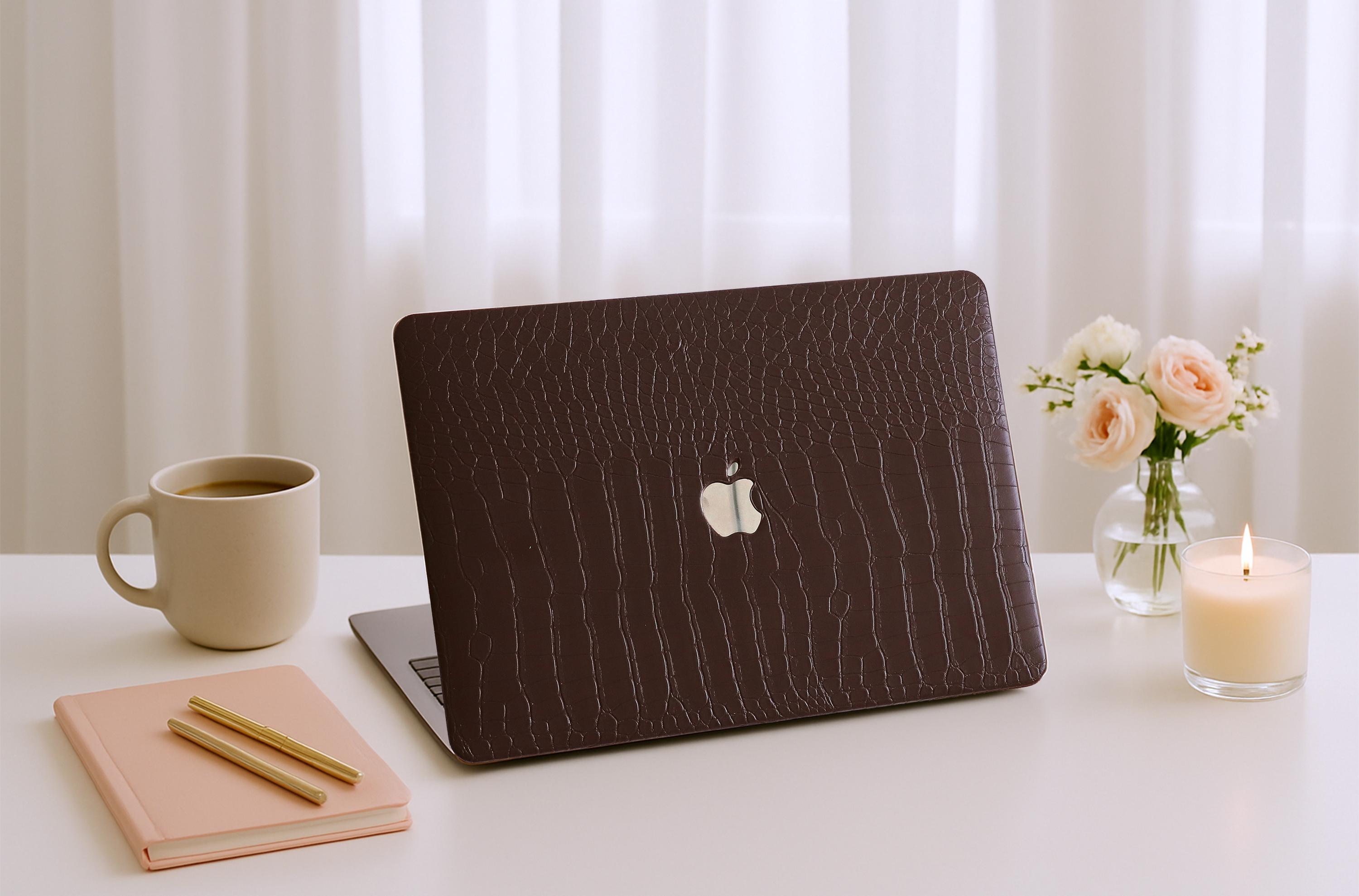Chocolate Crocodile Texture Personalized Leather Macbook Case, 2024 All New M4 Pro 14&quot;/16&quot; Case, Protective Laptop Cover for 13&quot;/15&quot; MacBook