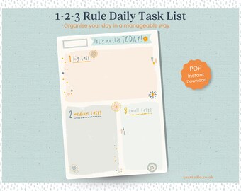 Planejador de Tarefas Diárias do Método 1-2-3 | Imprimível para TDAH (PDF)