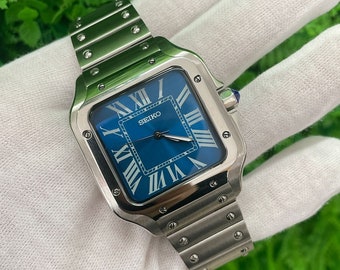 Seiko mod Santos blauw