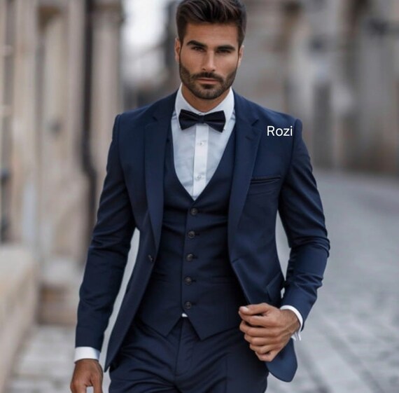 Traje de 3 piezas azul marino a medida para hombre ropa formal y de negocios esencial para el caballero moderno trajes de boda para hombre todos los colores disponibles Etsy Espana