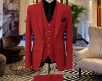 ELEGANT FORMAL SUITS, Red 3 Piece Tuxedo Wedding Indian Formal Groom Party Wear Suit For Men Custom Mens Clothing