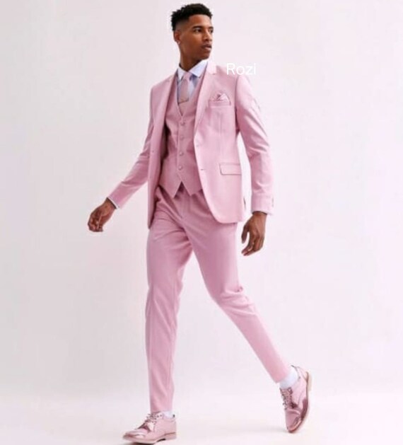 Trajes de hombre Trajes de boda de 3 piezas de color rosa claro Traje de novio