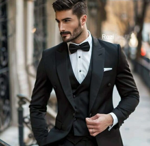 Trajes negros para hombre Traje de 3 piezas Traje negro elegante Traje de boda para hombre Traje de fiesta Traje para regalo Etsy Espana