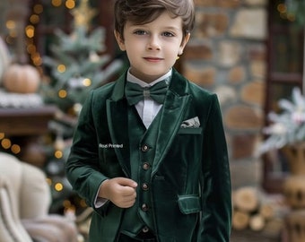 Kid's Velvet Suit - Green Velvet Suit - Elegant Green Velvet Toddler Suit - Uncle Wedding Suit - Kid's Clothing - Elegant Green Wedding Suit